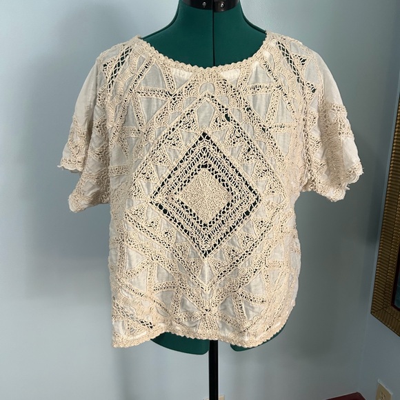 Free People Cream Crochet Blouse Ready For It Fee - Picture 4 of 4